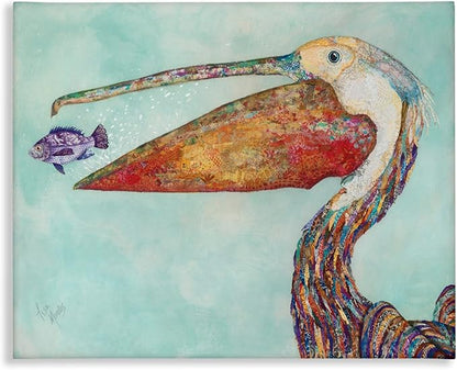 Stupell Industries 'Pelican with Purple Fish', Canvas Art, 30 x 24 Inches, Easy to Hang and Sturdy, Made in USA, by Lisa Morales