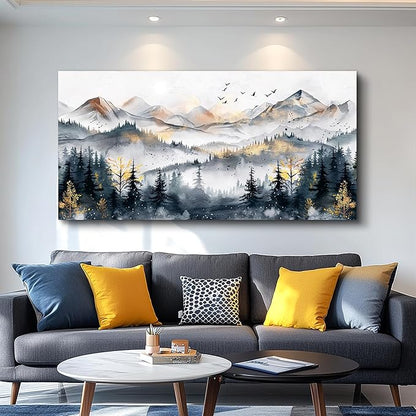 KELIYUAN Abstract Wall Decor For Bedroom Canvas Wall Art For Living Room Office Decoration Ink Mountain Landscapes Painting Misty Forest Wall Artwork Ready To Hang Room Home Decor 20"x40"