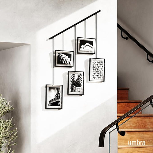 Umbra Exhibit Picture Frame Gallery Set, Adjustable Wall Collage Displays Five Photos (Two 4x6" and Three 5x7"), Set of 5, Black