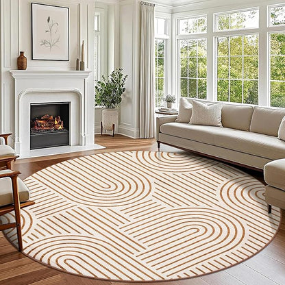 ROYHOME Washable Rug 4ft Area Rugs for Living Room, Abstract Rug for Bedroom, Soft Rainbow Non Slip Throw Rugs with Rubber Back, Low Pile Stain Resistant Boho Geometric Carpet for Dining Room,Orange