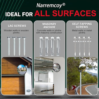 12 inch Acrylic Convex Mirror, Adjustable Wide Angle View Indoor Security Mirror, Corner Security Blind Spot for Warehouse, Office, Parking Garage and Traffic Safety