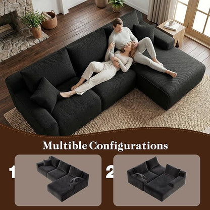 Homkdom L-Shaped Cloud Boneless Couch with Deep Seat, Modular Sectional Sofa with Oversized Chaise, 6 Layouts Combination for Living Room, Apartment, No Assembly (Black Check, Right Facing Chaise)