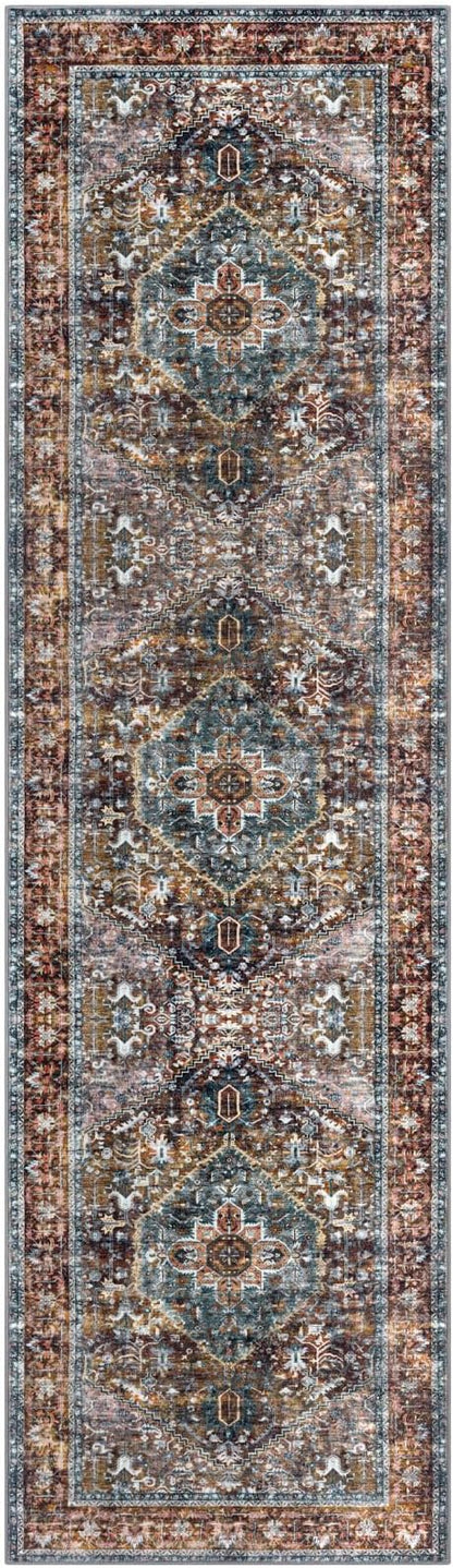 KOZYFLY Runners for Hallways 2x7 Ft Washable Kitchen Runner Rug Boho Runner Rug for Entryway Indoor Printed Oriental Faux Wool Floor Carpet Runner for Bedroom Kitchen Hall, Brick Red/Orange/Green