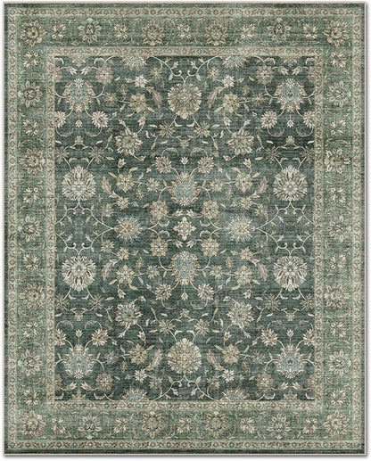 Washable 2x3 Entryway Rug, Boho Non-Slip Door Mat Vintage Distress Small Rugs for Kitchen Nursery Office Bedroom, 0.3" Neutral Oriental Throw Carpet with Cushioning Pad, Sage Green/Multi, E1