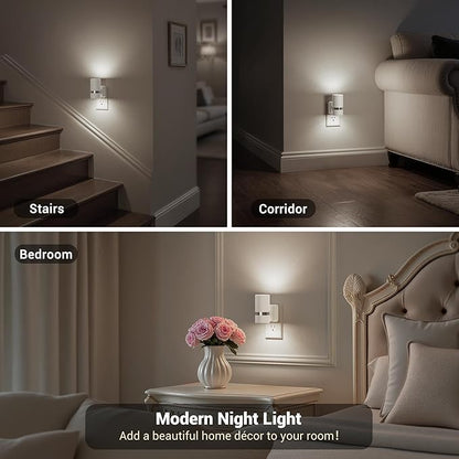 JandCase Night Lights Plug into Wall, Automatic Night Light with Dusk to Dawn, 2 Pack 5000K Daylight 0-100LM Dimmable Plug in LED Nightlight for Bedroom, Hallway, Stairs