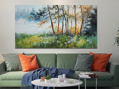 Ardemy Nature Canvas Wall Art Green Forest Pictures Wall Decor Living Room, Oversized Landscape Tree Textured Paintings Framed Artwork Bedroom Dining Room Kitchen Home Office, 58"x29"