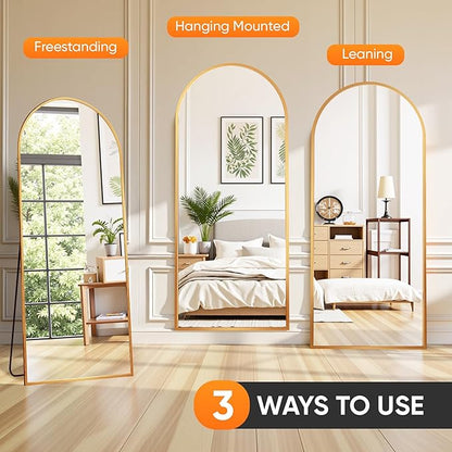 Suidia Full Length Mirror, 71"x28" Floor Standing Mirror Freestanding, Full Body Mirrors with Stand for Bedroom, Hanging Mounted for Living Room Cloakroom, Gold, Arched Style