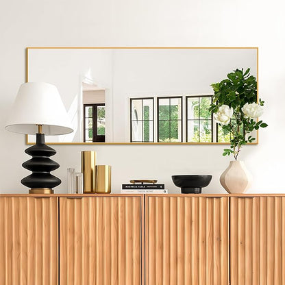 NicBex Full Length Mirror with Stand, 57"x 20" Gold Full Body Mirror, Aluminum Alloy Frame Floor Mirror, Free Standing Mirror, Wall-Mounted, for Bedroom Living Room Dressing Room