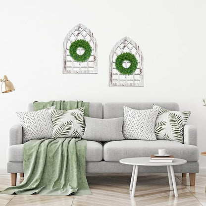 Yulejo 2 Pcs Rustic Window Frame Wall Decor Wooden Farmhouse Wall Decor 15.75'' x 11'' Arched Cathedral Fake Window Home Decorations for Entryway Living Room Bedroom