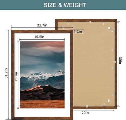 iRahmen 20x30 Poster Frame with 16x24 Mat - Plexiglass Wooden Picture Frames for Photo Wall Gallery Mounting (Dark Brown, Set of 2)