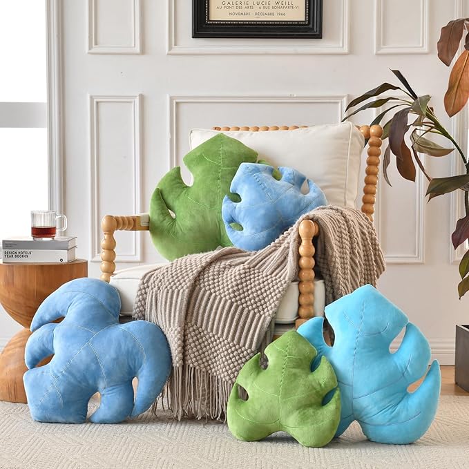 Leaf Pillow, Cute Decorative Throw Plant Pillow Aesthetic Decor Nature Pillow for Bed Couch, Leaves Shaped Pillow Perfect for Bedroom Living Room (Blue, 19.6 Inches)