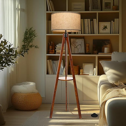 EOEYYOYB Floor Lamps with Shelf, Modern Standing Lamp with 3 Color Temperature Led Bulb, Tall Lamps with Foot Switch for Living Room Bedroom and Office, Walnut