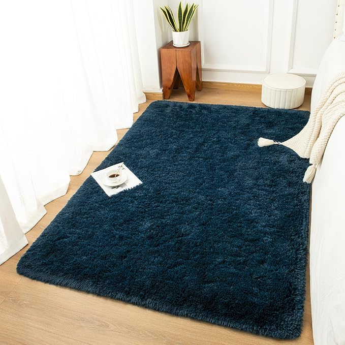 Andecor Shag Area Rug for Living Room, 6x9 Feet Navy Blue Soft Fluffy Indoor Plush Throw Rugs for Bedroom Girls Kids Room Nursery Dorm Home Decor Carpet