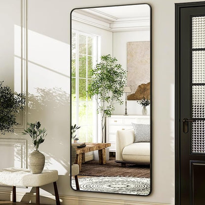 HARRITPURE 71"x32" Large Full Length Mirror - Rectangular Black Aluminum Frame Floor Mirror with Stand for Bedroom, Living Room, Cloakroom, Full Body Reflection