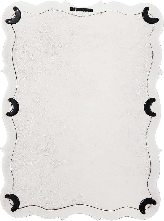Vintage Small Scalloped Wall Mirrors Decorative 16 x 12 inch, Hanging Distressed White Sculpted Wood Bathroom Vanity Mirror, Rustic Entryway Mirror, Farmhouse Wall Mounted Mirrors