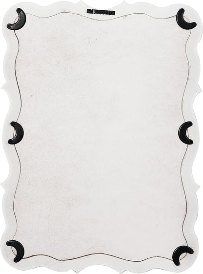 Vintage Small Scalloped Wall Mirrors Decorative 16 x 12 inch, Hanging Distressed White Sculpted Wood Bathroom Vanity Mirror, Rustic Entryway Mirror, Farmhouse Wall Mounted Mirrors