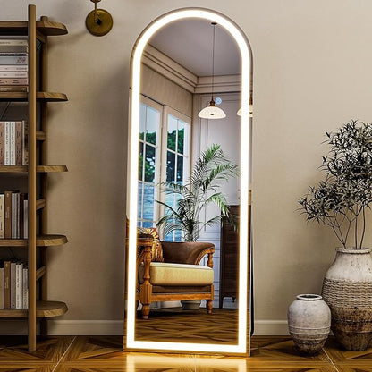 GLSLAND 20"x56" Arched LED Full Length Mirror with Lights – Wall Mounted or Standing Full Body Mirror for Bedroom/Cloakroom – Dimmable with 3 Color Lighting Modes
