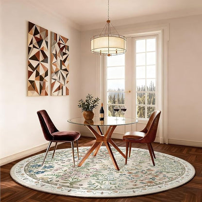 Washable Round Rugs for Bedroom 4ft: Living Room Rug Stain Resistant Non Slip Low Pile Ultra Soft Faux Wool Small Circle Rugs for Entryway Kitchen Bathroom Nursery Entrance Dorm Home Office Indoor