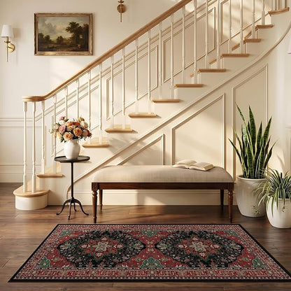 RELEANY Area Rugs 2'6"x5' Runner Rug Non Slip Washable for Kitchen Hallway Bedroom Beside Laundry Room Bathroom Rug, Floor Carpet, Red Black
