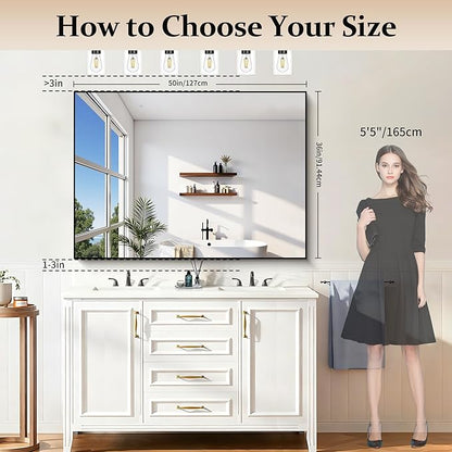 COFENY 36x50inch Bathroom Mirror, Black Rectangle Mirrors with Thin Metal Frame, Large Rectangular Wall Mirror for Bathroom, Living Roomm, Hair Salon, Big Farmehouse Mirror Hang Horizontal/Vertical