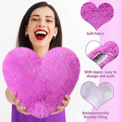 Liliful 6 Pcs Faux Rabbit Fur Heart Pillows Fluffy Heart Throw Pillows Cute Couch Cushion Soft Decorative Throw Cushion for Bed Sofa Girls Women(12 x 11 Inch,Purple Color)