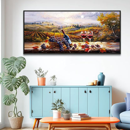 hyidecorart Large Framed Wall Art,Wine Farm View Kitchen Art Prints, French Country Still Life Picture, Fruit Harvest Art Prints, Rustic Dining Room Wall Decor, Restaurant Home Bar Decoration 32x72 In