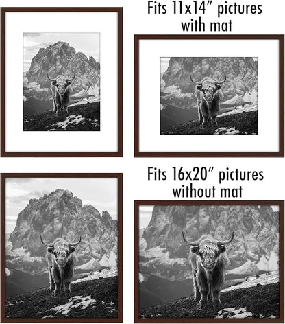 Americanflat 16x20 Picture Frame with Polished Plexiglass - Set of 5 - Use as 11x14 Frame with Mat or Display 16x20 Photo Without Mat - Galleria Collection - Picture Frames for Wall Display - Mahogany