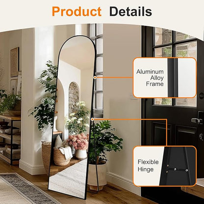 TRAHOME Arched Full Length Mirror, 56"x15" Standing Body Mirror for Wall, with Aluminum Alloy Frame for Bedroom, Living Room, Dressing Room(Black)