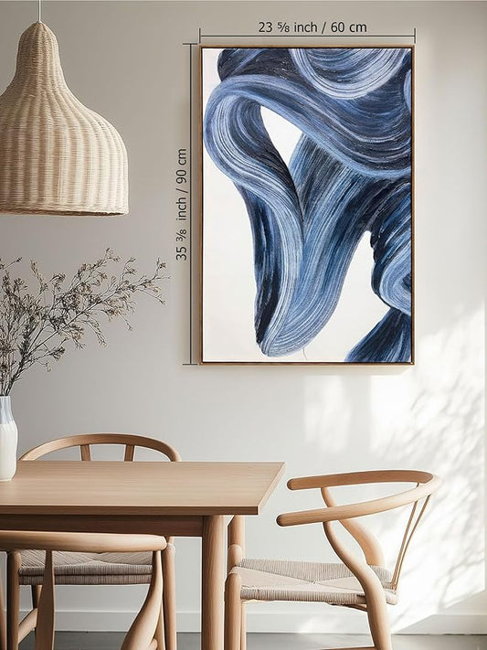 Zessonic Blue Abstract Wall Art Set of 2- Framed Twist Stroke Minimalist Graffiti on White Background Modern Canvas Artwork for Living Room, Bedroom, Office Decor, 24 x 36 Inches x 2