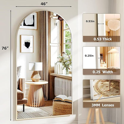 Easly 46"x76" Arched Full-Length Mirror, Oversized Floor Mirror with Stand, Freestanding or Wall-Mounted Full Body Mirror for Living Room, Bedroom, or Cloakroom, Silver