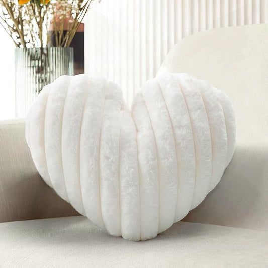 12.9 Inch Heart Pillow Cute Soft Decorative Throw Pillows, Heart Shaped Fluffy Faux Fur Pillows Cushions for Couch Sofa Bed Bedroom Room Home Decor Aesthetic (1, White, Small-12.9"x9.5")