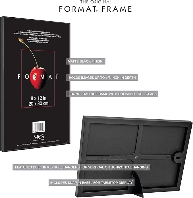MCS Format 8x12 Picture Frame Black, Gallery Wall Vertical & Horizontal Wall Hanging Picture Frame for Photos & Art Prints (6-Pack)