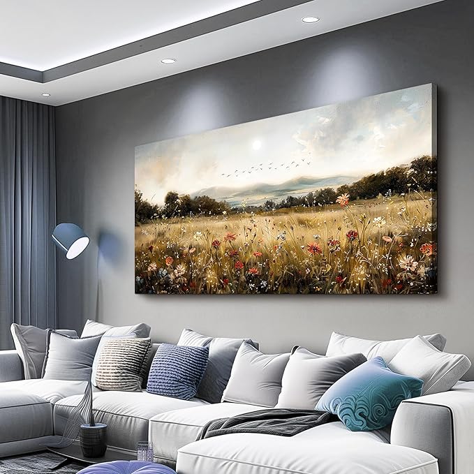 KELIYUAN Canvas Wall Art For Kitchen Dining Room Vintage Decor, Lawn Paintings With Flowers Wall Decor Prints Home Office Living Room Bedroom Decoration Home Decor, Can Be Hung Directly 20 "X 40"