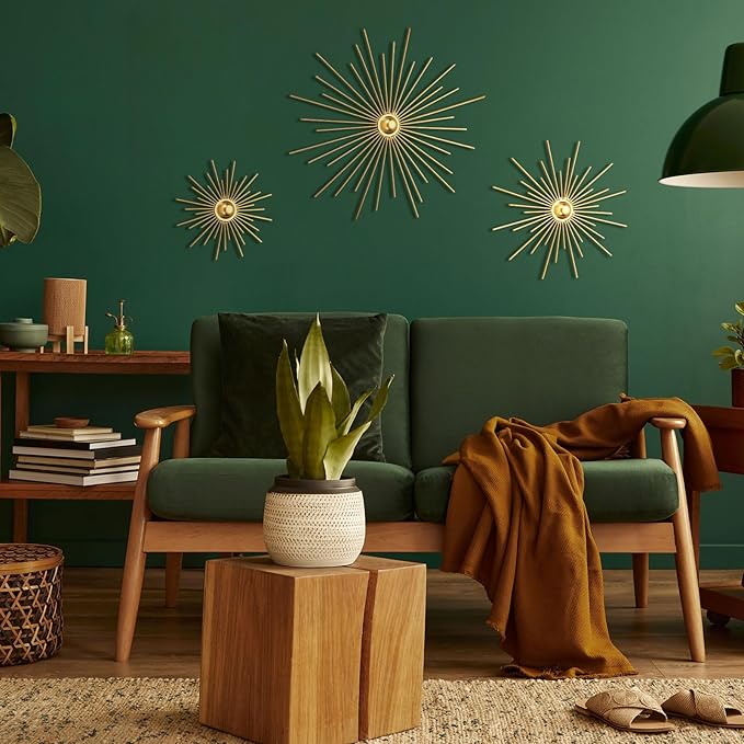 Fourluoo 3 Pack Gold Sunburst Mirrors for Wall Decor Circle Flowers Mirrors Decorative Gold Hanging Wall Art Flowers Mirror for Home Living Dinning Room Bedroom Bathroom Boho Decoration(Cute)