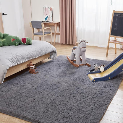 Puremy Fluffy Shag Area Rug, 4x6 Grey Rugs for Bedroom, Soft Plush Area Rugs for Living Room, Non-Slip Indoor Carpet for Nursery, Study Room, Dressing Room, Home Decor