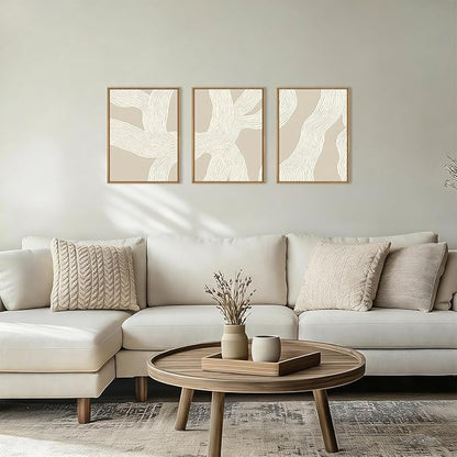 HPNIUB Abstract Beige Framed Canvas Prints Wall Art Set,Neutral Minimalist Lines Wall Decor,Modern Textured Artwork for Living Room, Bedroom,Dining Room, Office, Bathroom Decor-12 x16 x3