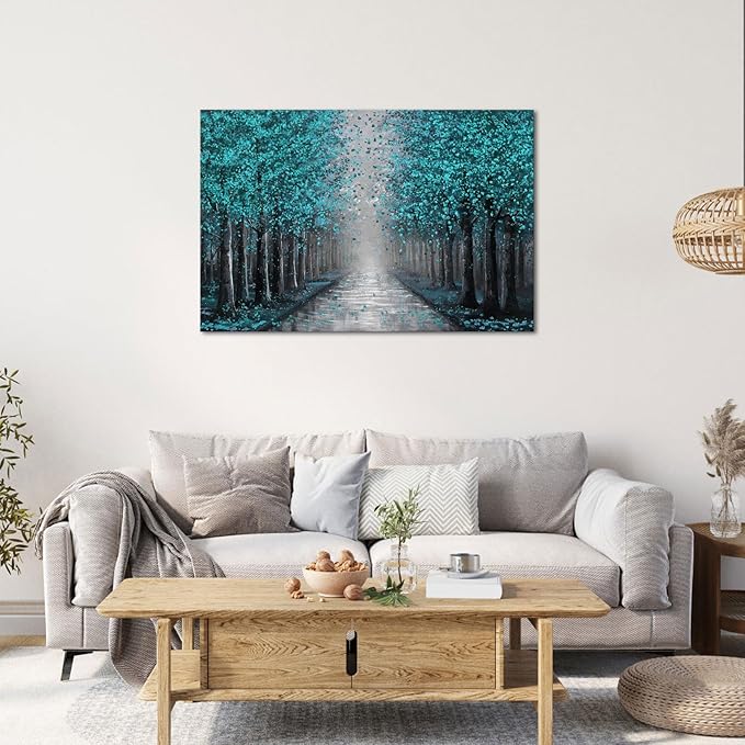 NutArtPic Teal Tree Canvas Wall Art Forest Artwork Paintings Wall Decor Fantasy Tree Picture Prints 32''x48''