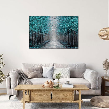 NutArtPic Teal Tree Canvas Wall Art Forest Artwork Paintings Wall Decor Fantasy Tree Picture Prints 32''x48''
