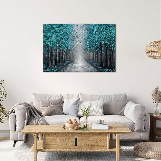 NutArtPic Teal Tree Canvas Wall Art Forest Artwork Paintings Wall Decor Fantasy Tree Picture Prints 32''x48''
