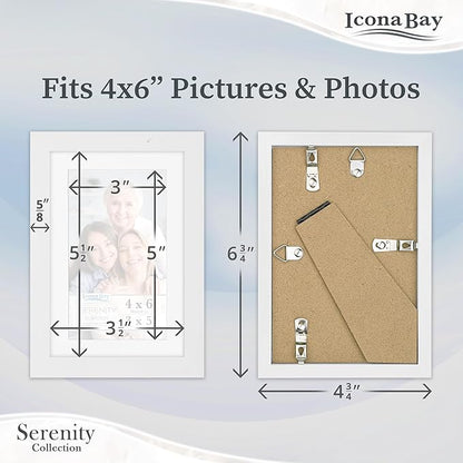 Icona Bay 4x6 Picture Frames w/Removable Mat for 3x5 Photos (White, 10 Pack), Sleek Modern Style Frames, Table Top or Wall Mount, Serenity Collection
