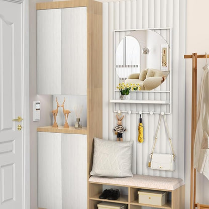 21" X 28" Wall Mirror with Shelf and Hooks,Entryway Mirror with Hooks, Metal Framed Bathroom Mirror with Shelf for Bathroom, Bedroom, Living Room (White, 21 x 28)