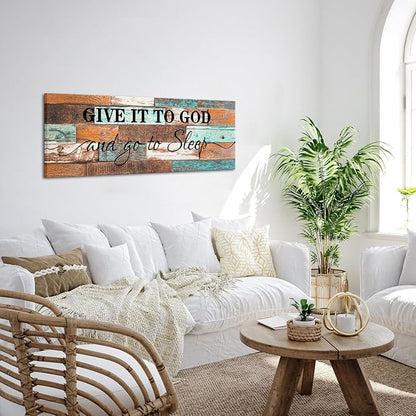 KREATIVE ARTS Vintage 36"x12" 'Give It To God And Go To Sleep' Canvas Prints - Rustic Farmhouse Wall Art Decor for Master Bedroom, Above Bed Hanging Decoration