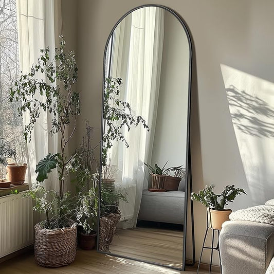 Full Length Mirror with Stand, 56"x15" Arched Full Body Mirror, Large Stand Up Aluminum Frame Floor Freestanding Hanging Leaning Mounted for Bedroom Living Room Entryway Black