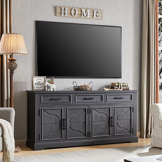JXQTLINGMU TV Stand for TVs Up to 75", 66" Wide Entertainment Center with 4 Door & 3 Drawers, Media Console Table for Living Room, Black
