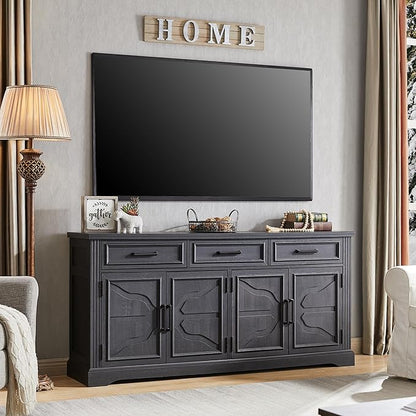JXQTLINGMU TV Stand for TVs Up to 75", 66" Wide Entertainment Center with 4 Door & 3 Drawers, Media Console Table for Living Room, Black
