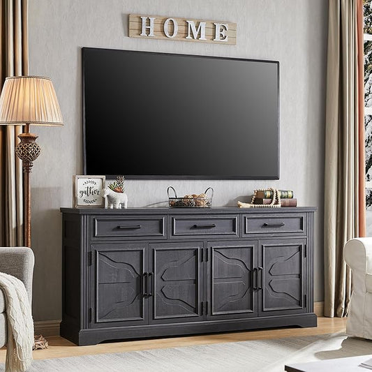 JXQTLINGMU TV Stand for TVs Up to 75", 66" Wide Entertainment Center with 4 Door & 3 Drawers, Media Console Table for Living Room, Black