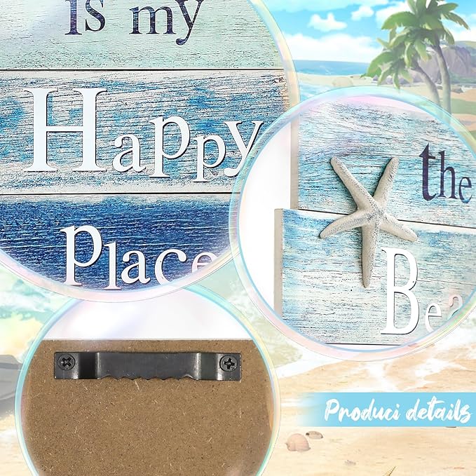 Coastal Wall Decor for Home, Beach Wall Art Wooden Hanging Sign with Starfish Element, Perfect Beach Themed Room Decor and Ocean Decor for Bathroom Bedroom Coastal Living Spaces 11.5" x 17"