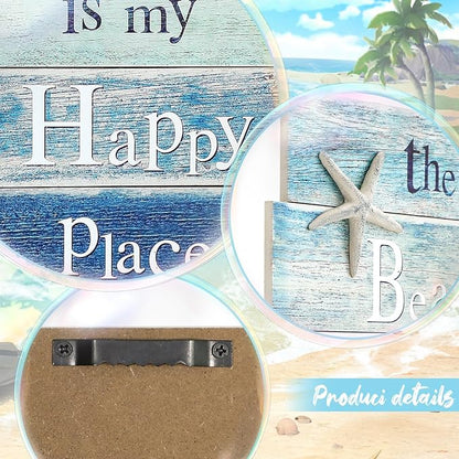 Coastal Wall Decor for Home, Beach Wall Art Wooden Hanging Sign with Starfish Element, Perfect Beach Themed Room Decor and Ocean Decor for Bathroom Bedroom Coastal Living Spaces 11.5" x 17"
