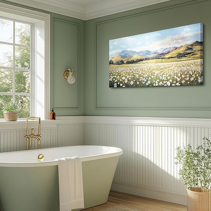 crmotu Large Landscape Wall Art, Flower Wall Art, Nature Wall Decor, Meadow with Wildflowers Canvas Prints, Rustic Aesthetic Pictures for Living Room Bedroom Above Bed Hallway Farmhouse 29x57inch
