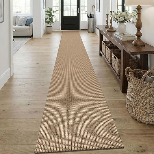 KOZYFLY Boho 2x18 Runners Rugs for Hallway, Extra Long Washable Runner Rug, Woven Non Slip Kitchen Runner, Cotton Entryway Rug, Floor Carpet for Entry, Aisle, Hall, Orange Beige/Tan/Brown